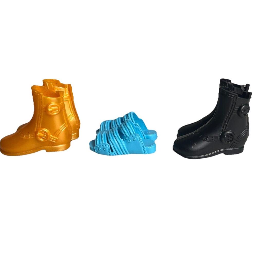 Barbie doll KEN Shoes Black & Gold Boots & Blue Sandal Flip Flops Lot 3 Pairs